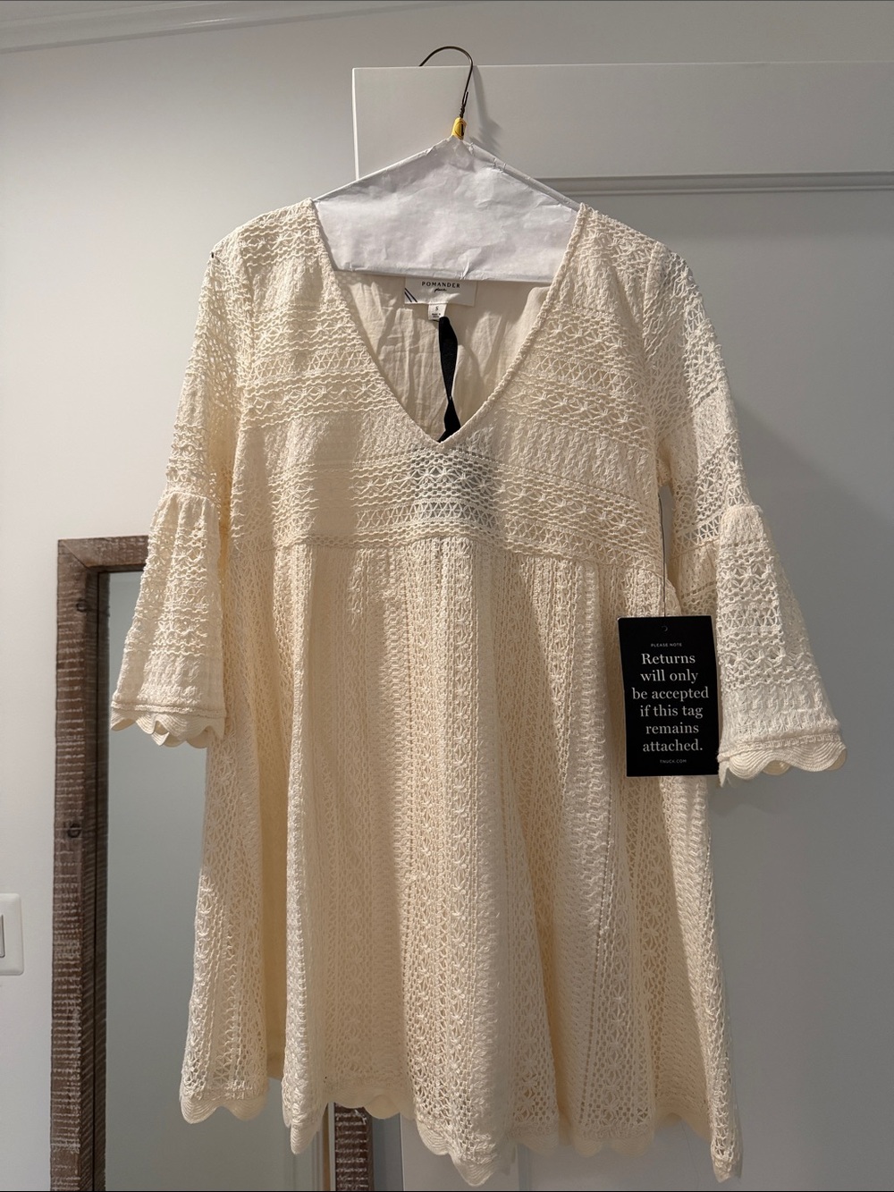 Pomander Place (Tuckernuck) Ivory Crochet V-Neck Mini Dress